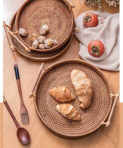 Alternative view of Woven Rattan Tray with Wooden Handles