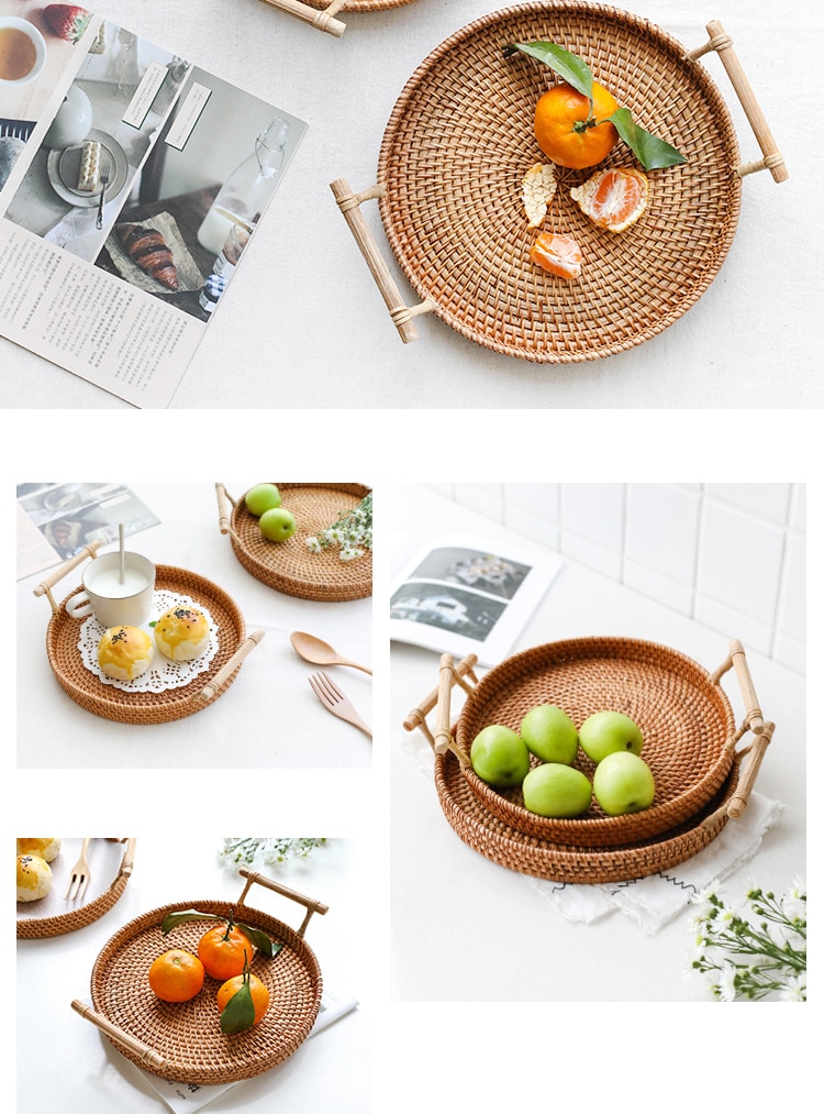 Woven Rattan Tray with Wooden Handles - Image 5